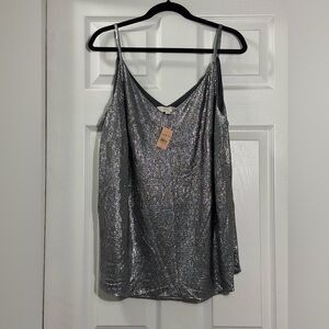 LOFT Silver Metallic Shimmer Camisole Tank NWT Size 18 Party
